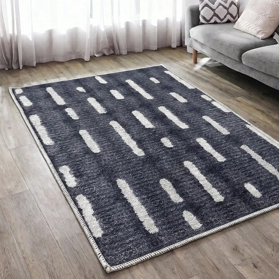 Digital Print Non-Slip Washable Runner Rug/Area Rug, Living Room Rug, Modern Design, Modern, Scandinavian, Bohemian And Classic Style, 100% Polyester, Made In Turkey - Dark Grey - View 1