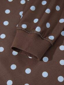 Acelitt Women's Casual Polka Dot 2 Pieces Set, Drawstring Design, Ribbed Knit, Round Neck, Suitable For Spring And Autumn - Brown - View 6