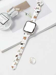 Cute Cat & Heart Pattern Watch Band, Unisex Daily Wear, Compatible With 38/40/41/42/44/45/49mm Ultra/SE/8/7/6/5/4/3/2/1 - White - View 3