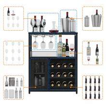 Ataucjin Wine Bar Cabinet,3-Tier Removable Wine Rack Cabinet Glass Holder,Mesh Door Adjustable Shelf Display Cabinet Bar, Waterproof Metal Frame Buffet Cabinet With Storage Coffee Station Bar Cabinet - Black - View 4