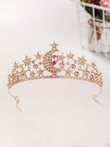 1件女款時尚公主皇冠甜美水鑽生日髮飾髮箍 - 44013粉紅色 - 查看 4