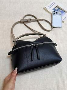 1 pieza Bolso versátil para mujer, bolso bandolera de moda retro de unicolor, material de cuero PU, correa de hombro ajustable, bolso de uso diario, adecuado para mujeres jóvenes - viajes, trabajo, compras, aula universitaria, citas, regalo para mujeres, desplazamientos de negocios, oficina - Negro - Ver 10