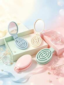 1 chiếc lược gấp đa màu, lược gấp cầm tay kèm gương tích hợp - Một kích thước - Xem 4