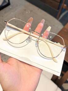 1 Pair Women's Student Round Frame Solid Color Flat Top Glasses, Minimalist Versatile Design, Clear Lenses Suitable For Reading And Computer Use - Clear - View 9