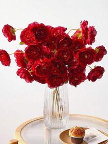 1/2/6pcs 1.74ft Artificial Flowers, Silk 5-Head Lotus & Peony Long Stem Faux Flowers, Suitable For Wedding Party, Ceremony Decoration, DIY Floral Arrangement, Home Living Room Bedroom Dining Room Decoration, Room Bedroom Kitchen Decoration, Party And Holiday Decoration - Red - View 5