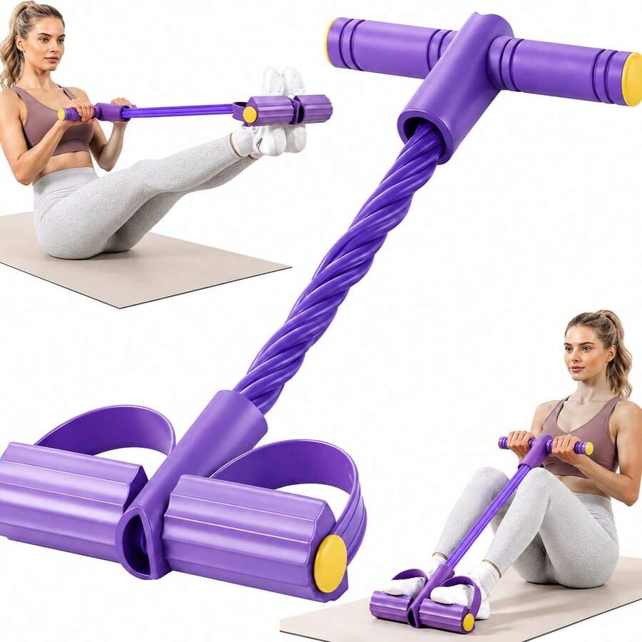 4-Tube Foot Pedal Resistance Band, Multifunctional Home Gym Pull Rope For Full Body Stretching, Yoga Leg & Core Workout Sit-Up Assistant - Multicolor - View 1