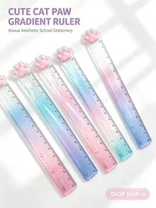 1/2pcs Creative Cat Paw 15cm Ruler Student Stationery Measuring Ruler Transparent Plastic Ruler - Random Color - View 10