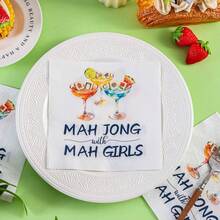 20/60/80pcs Mahjong Theme Girl Style Disposable Paper Napkins, 2-Ply Cocktail Glass Print Decorative Napkins, Bachelorette Party Gathering Table Decor, Women's Dining Napkins - Wine Glass Mahjong Paper Napkins - View 2