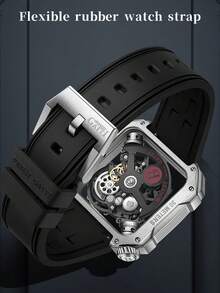 Men's Automatic Mechanical Skeleton Watch, Black Or Silver Stainless Steel Case, Luminous Dial, Waterproof, Rubber Strap, 4001 - 4001 - View 9