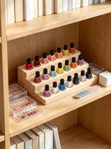 Wooden 3 Tier Nail Polish Display Rack Multi Slot Nail Varnish Organizer Natural Wood Bottle Holder For Manicure Salon Vanity Desktop Decor Gift For Nail Lovers - Multicolor - View 9