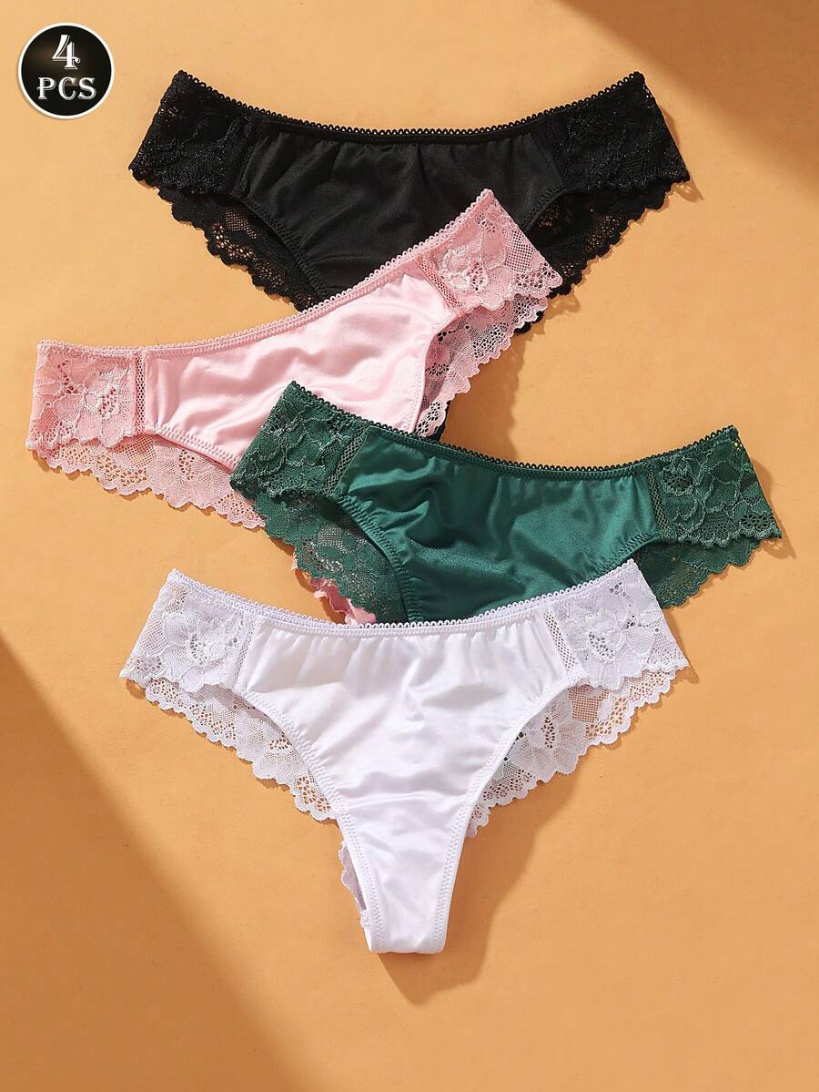 VKME 4pcs/Set Sweet Lace Patchwork Women's Sexy Thong Panties - Multicolor - View 1