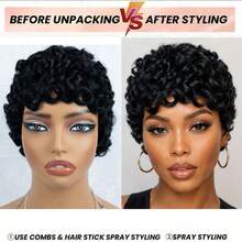 Black Curly Wig Pixie Cut Wig Human Hair Wigs Women's Short Hair Wig Elegant Design 4 Inches Elastic Mesh Cap Suitable For All People - Natural Black - View 4