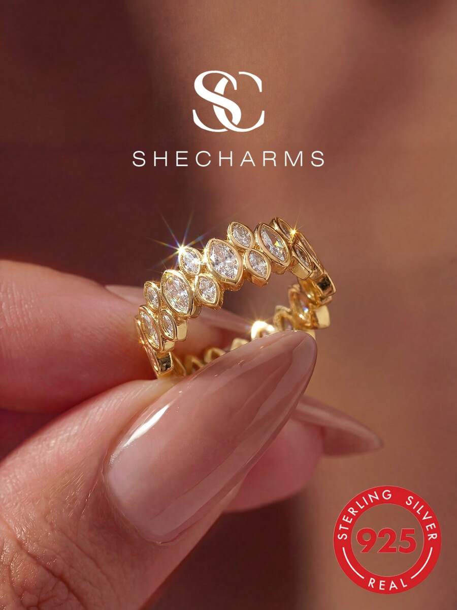 1pc S925 Sterling Silver Marquise Stackable Ring, Women's Eternity Ring, Exquisite Jewelry Gift - Horse-eye Stacked Rings - View 1