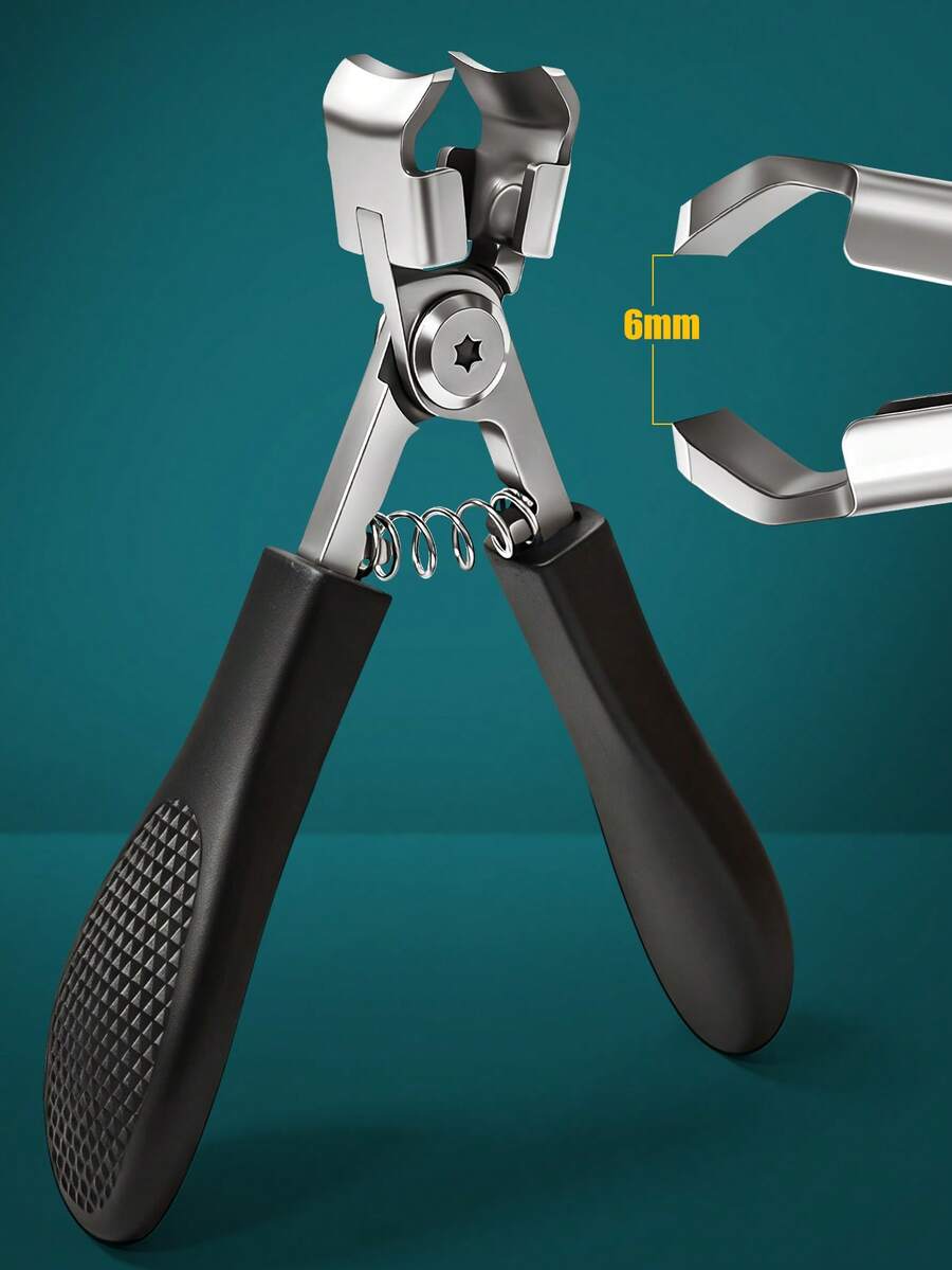 LRIS Wide Mouth Anti-Splash Stainless Steel Nail Clipper, Non-Slip Handle Adult Thick Hard Nail Trimming Tool, Portable Home Manicure Nail Scissors, Spring-Assisted Flat Mouth Nail Clipper Manicure Care Tool - Black - View 1