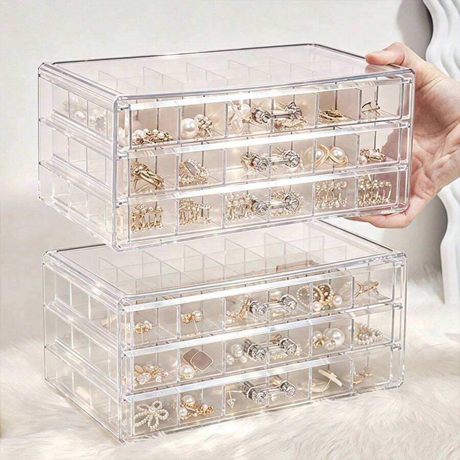1 pieza Caja de almacenamiento de escritorio estilo cajón Organizador acrílico para dormitorio de estudiantes Organizador transparente para papelería & cosméticos - Multicolor - Ver 1