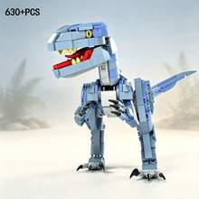 630+PCS Collector Grade Dinosaur Building Blocks Model, Articulated Blue Velociraptor With Jungle Landscape Base, ABS Material STEM Assembly Display Decor Gift, Suitable For Jurassic Blue Dinosaur Building Blocks Set, DIY Assembly Toy For Teenagers And Adults - Multicolor - View 3