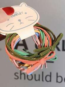 6/24pcs Sweet Girl Elastic Ponytail Hair Ties, Minimalist Basic Bow Hairbands, Candy Color High Elasticity Hair Accessories - Multicolor - View 1
