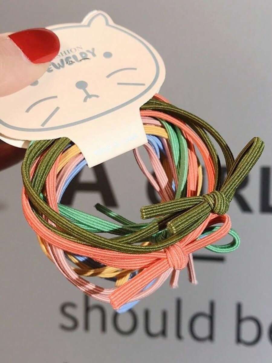 6/24pcs Sweet Girl Elastic Ponytail Hair Ties, Minimalist Basic Bow Hairbands, Candy Color High Elasticity Hair Accessories - Multicolor - View 1