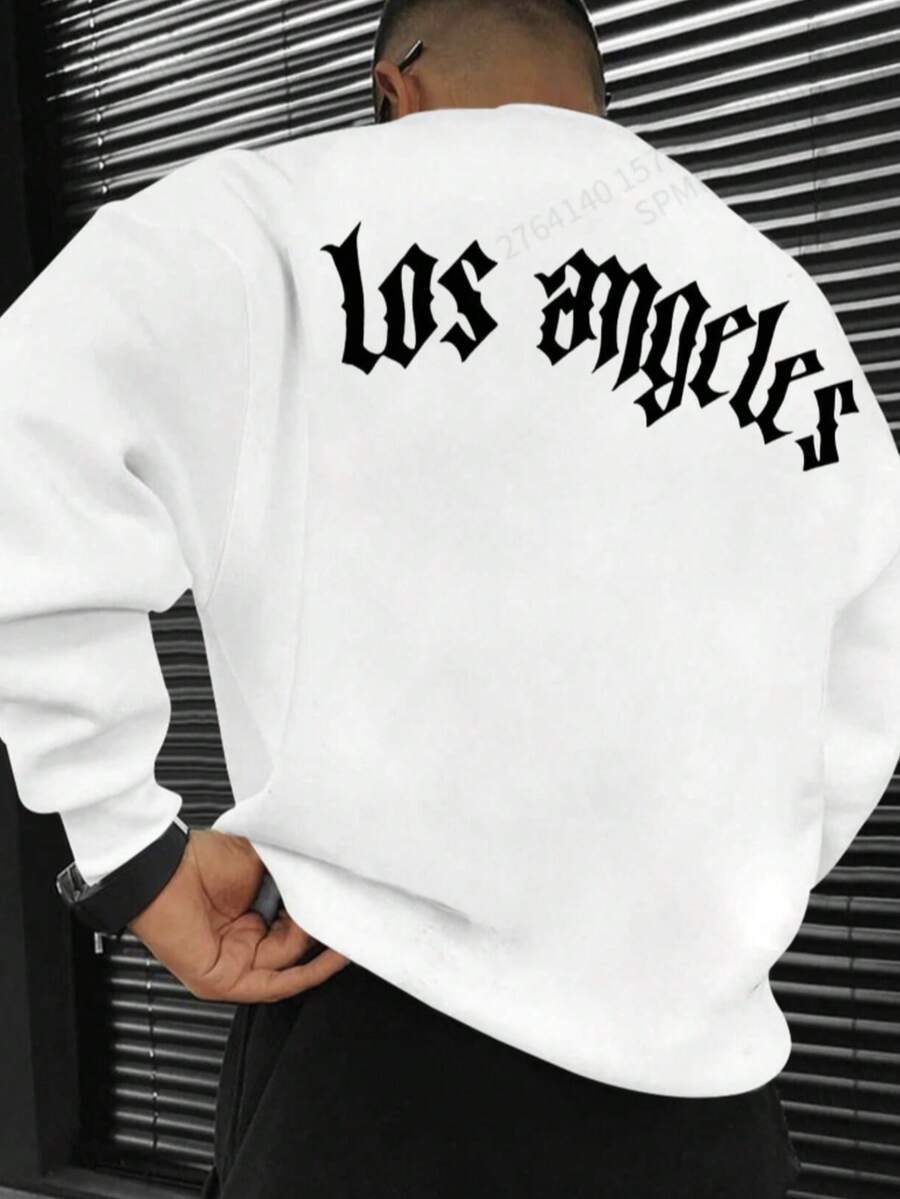 Men's Plus Size Crew Neck Long Sleeve Pullover Sweatshirt - White - View 1