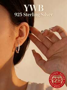 Pendientes redondos minimalistas de plata de ley S925 YWB-A1377 - Plateado - Ver 11