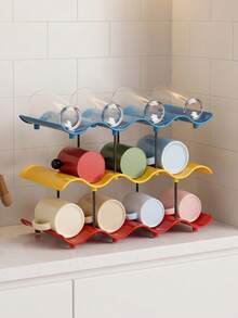 Kitchen Countertop Cup Rack, Multi-Layer Wave Shaped Mug Holder, Freestanding Desktop, Directly Placed On Countertop For Instant Use. Vibrant Appearance Matches Modern & Cream Kitchen Style, Ideal For Home Kitchen Countertops Storage Arrangement. - Multicolor - View 9