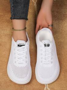 Women's Wide Toe Box Athletic Shoes With Front Lace-Up Hollow Breathable Mesh, Suitable For Outdoor, Casual, Sports, Commuting, Versatile - White - View 6