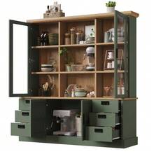 Tall Kitchen Cabinet With 6 Large Drawers, Glass Doors, Anti-Tip Device, And Metal Rails, 140x185 Cm, Storage Cabinet For Kitchen And Dining Room - 綠色 - 查看 6