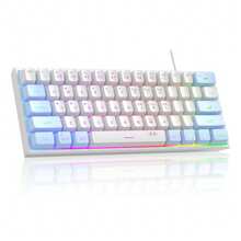MageGee TS91 Teclado Compacto Alámbrico 60% 61 Teclas Retroiluminado RGB Pequeño Portátil Teclado de Membrana para Oficina Computadora Compatible con Windows PC Portátil Juegos - Azul Blanco - En blanco y negro - Ver 1