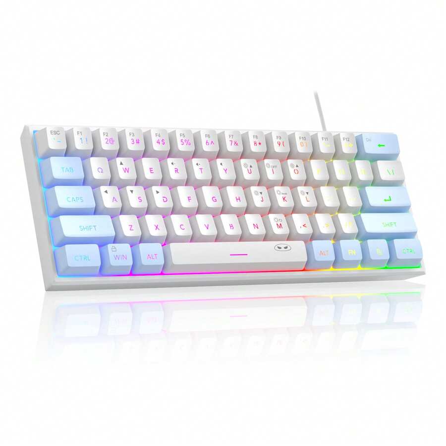 MageGee TS91 Teclado Compacto Alámbrico 60% 61 Teclas Retroiluminado RGB Pequeño Portátil Teclado de Membrana para Oficina Computadora Compatible con Windows PC Portátil Juegos - Azul Blanco - En blanco y negro - Ver 1