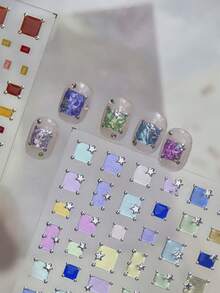 1pc Jelly Nail Art Sticker New Sweet Style Planner Nail Sticker Icy Transparent Autumn/Winter Square Decorative Sticker - Multicolor - View 2