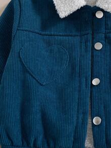 Girls' Casual Fashion Corduroy Turn-Down Collar Heart Loose Fit Regular Shoulder Thick Short Jacket For Autumn/Winter - Blue - View 5