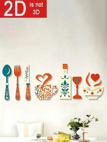 7/1pc Creative Wooden Wall Decor Set, Includes Fork, Home Wall Decor, Coffee Cup And Wine Glass Design! Suitable For Kitchen, Cafe, Restaurant, Bar Wall Decoration, Creative Background, Home Decor Sign, Housewarming And Holiday Gift - Multicolor - View 7