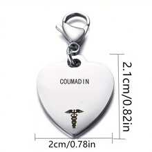 1pc Diabetes Medical Alert Heart Pendant Stainless Steel Lobster Claw Keychain, For Emergency Identification - Multicolor - View 9