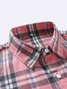 Men's Button Collar Long Sleeve Plaid Casual Shirt, Pink, Autumn/Winter - Pink - View 4