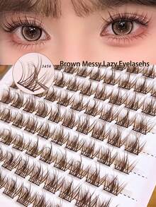 Lvcheryl 100 Clusters Fluffy Messy Eyelash Extensions, Individual DIY Lash Clusters, Natural Daily Use,Black & Brown Color Beginner-Friendly Messy Cluster Lashes,Natural Look Fake Eyelashes - C - View 3