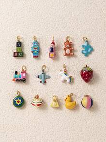 1pc New Childhood Memories Pendant, Vintage Distressed Style, 14k Gold Plated Copper Material, Suitable For Daily DIY Commemoration, Factory Semi-Finished Production And Other Scenarios - Multicolor - View 3