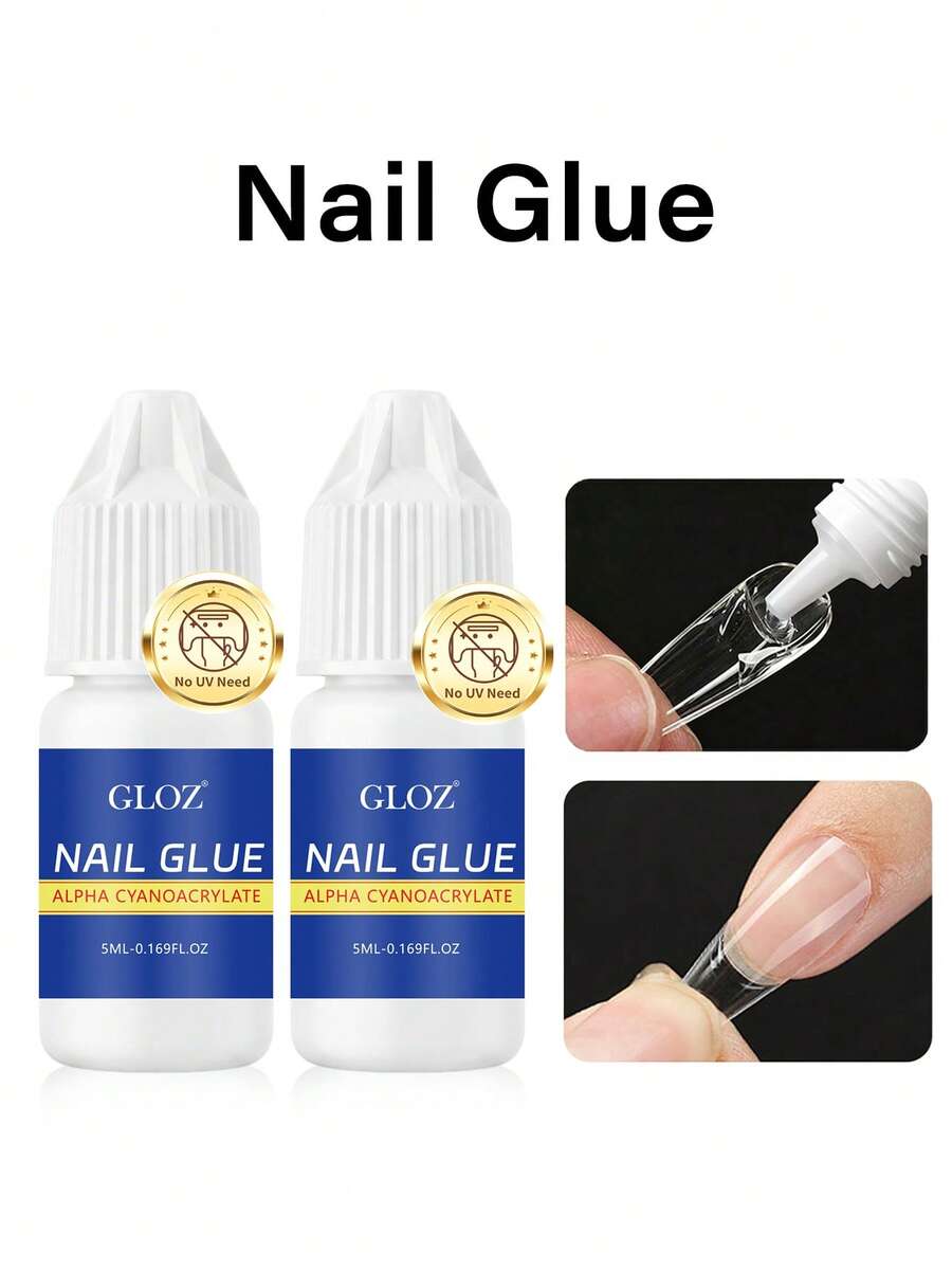 GLOZ 2入裝超強力甲油膠，適用於壓克力美甲、美甲片、穿戴式假指甲，沙龍級刷塗式美甲膠，易上色、耐用且持久