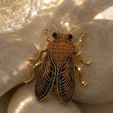 Vintage Premium Insect Brooch Enamel Gold Cicada Pin Fashion Women's Coat Accessory Exquisite Brooch Decoration - Khaki - View 8