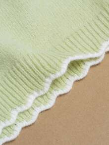 HOMEYEE Women's Soft Contrast Color Wavy Trim Lapel Knit Cardigan, Short Single-Breasted Slimming Petite Versatile Long Sleeve Sweater Jacket - Green - View 8