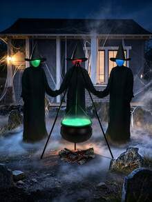 Halloween Outdoor Decor - Large Witch Cauldron With Tripod And String Lights, Suitable For Halloween Party, Indoor/Outdoor, Yard, Lawn Decoration - Multicolor - View 11