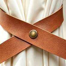 2Pcs Leather Curtain Tiebacks, Cross Design Window Curtain Holdbacks With Brass Button, Decorative Curtain Straps For Farmhouse Bedroom Living Room Window Decor, Single Pack Brown Curtain Tie Band - 2pcs - View 7