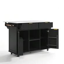 Kitchen Island On Wheels 120 X 45 Cm With Fold-Down Worktop, Kitchen Cart With 2 Drawers, 2 Doors, Spice Shelves And Towel Rail, Kitchen Unit On Wheels With Storage, White - Black - View 11