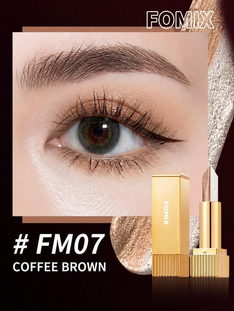 FOMIX Dual-Color Eyeshadow Stick, Pearl Shimmer High Pigment Eye Makeup Pencil, One-Stroke Dual-Color Gradient, Smooth Blendable Formula, Quick Application, Suitable For Beginners, Long-Lasting Eyeshadow, Suitable For Daily And Party Looks - Coffee Brown - View 1