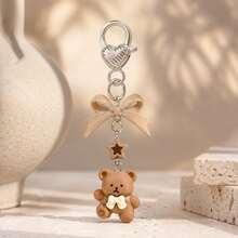 1pc/2pcs Unisex Cartoon Resin Bear Pendant With Bow Knot And Star Beads, Keychain, Couple Backpack Charm, Bag Key Hanger - Multicolor - View 3