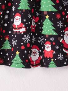 Girls Christmas Holiday 2 Pieces Dress Set, Red Ribbed Knit Ruffle Sleeve Long Sleeve Cropped Cardigan + Santa Claus Christmas Tree Snowflake All-Over Print Full Skirt A-Line Spaghetti Strap Princess Dress - Red - View 11