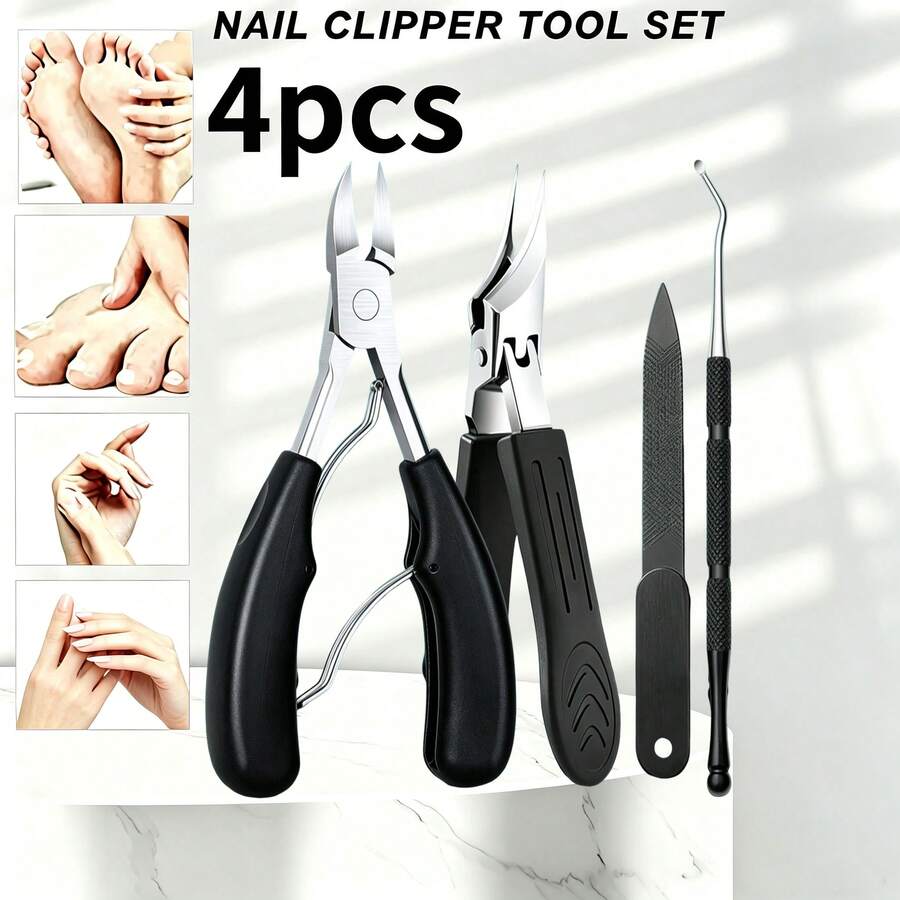 1/2/3/4pcs Professional Stainless Steel Nail Clipper Set, Manicure & Pedicure Set With Nail File, Toenail Clipper, Non-Slip Handle, Suitable For Thick & Hard Nails, Home Care - Multicolor - View 1