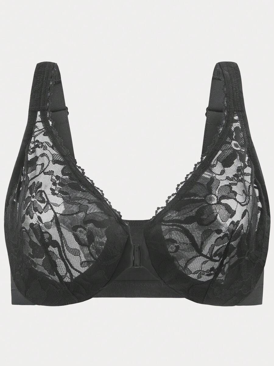 MELENECA Women's Front Closure Plus Size Racerback Stretch Lace Underwire Bra