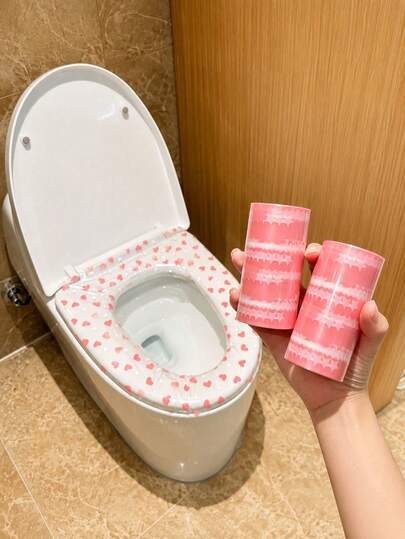 133pcs/Roll Disposable Toilet Seat Cover Film, Waterproof Heart Pattern Toilet Seat Protector, Portable Sanitary Cover For Travel, Hotel, Public Restroom & Home Bathroom, Travel Accessories, Back To School Supplies