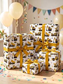 1 Roll Construction Vehicle Wrapping Paper, Perfect For Little Boys' Birthday Gifts, Construction Baby Showers, Boys' Christmas Presents And Kindergarten Party Decor,DIY Craft,Festive Favour Wrapping Dimensions: 43 Cm X 300 Cm. - A - View 2