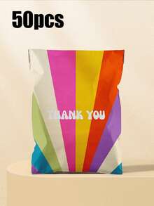 Colorful Printed "Thank You" Text Courier Bags, Waterproof Thickened Colorful Printed Courier Packaging Bags, Tear-Resistant Mailing Envelopes, Suitable For Clothing, Suitable For Small Businesses, Wedding Gifts, Party Fillers - Multicolor - View 14